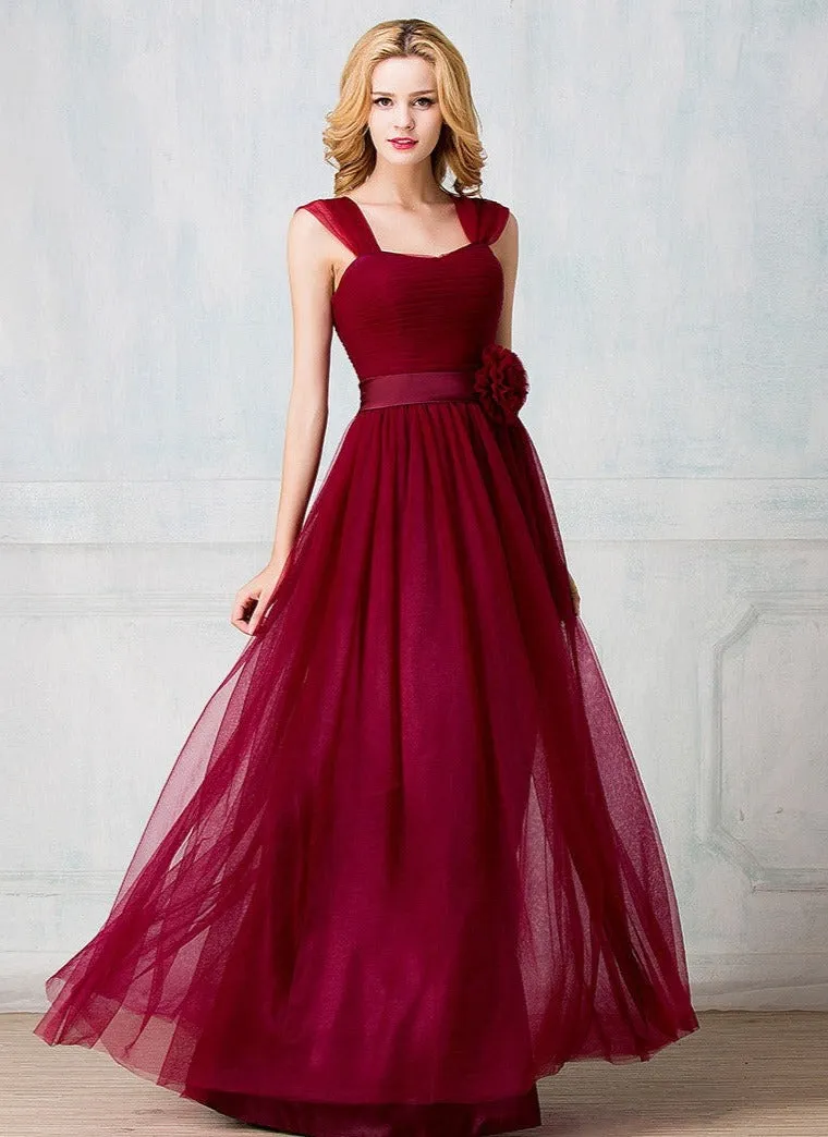 Sweetheart tulle-strap floor-length long prom dress