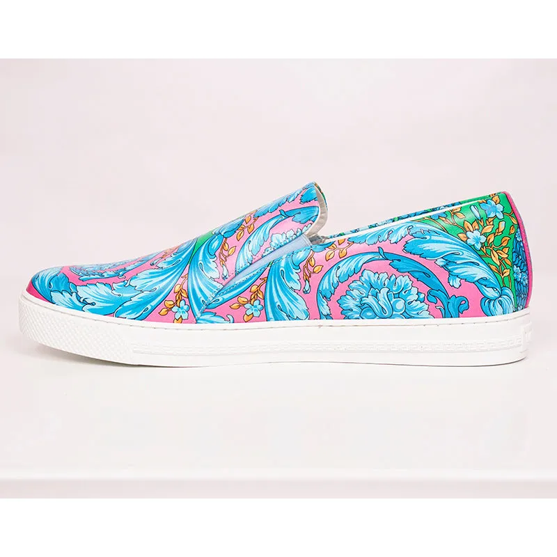 sz 46 US 13 NEW $750 VERSACE Mens Blue FLUO BAROCCO PRINT Slip On Skate SNEAKERS