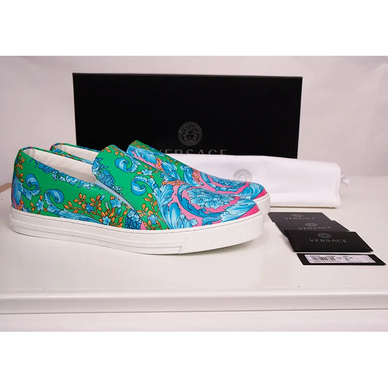 sz 46 US 13 NEW $750 VERSACE Mens Blue FLUO BAROCCO PRINT Slip On Skate SNEAKERS