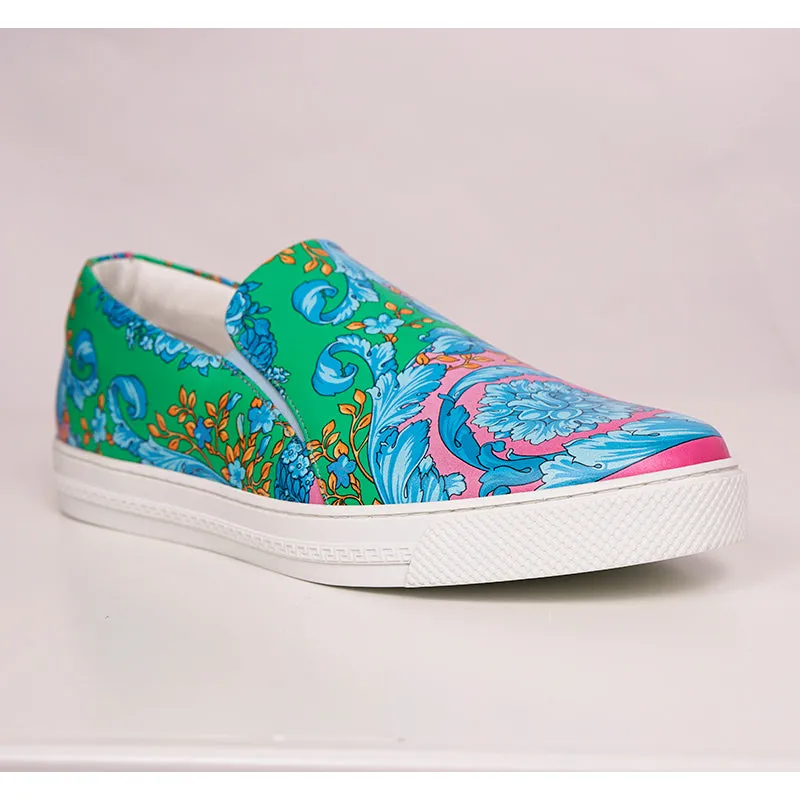 sz 46 US 13 NEW $750 VERSACE Mens Blue FLUO BAROCCO PRINT Slip On Skate SNEAKERS