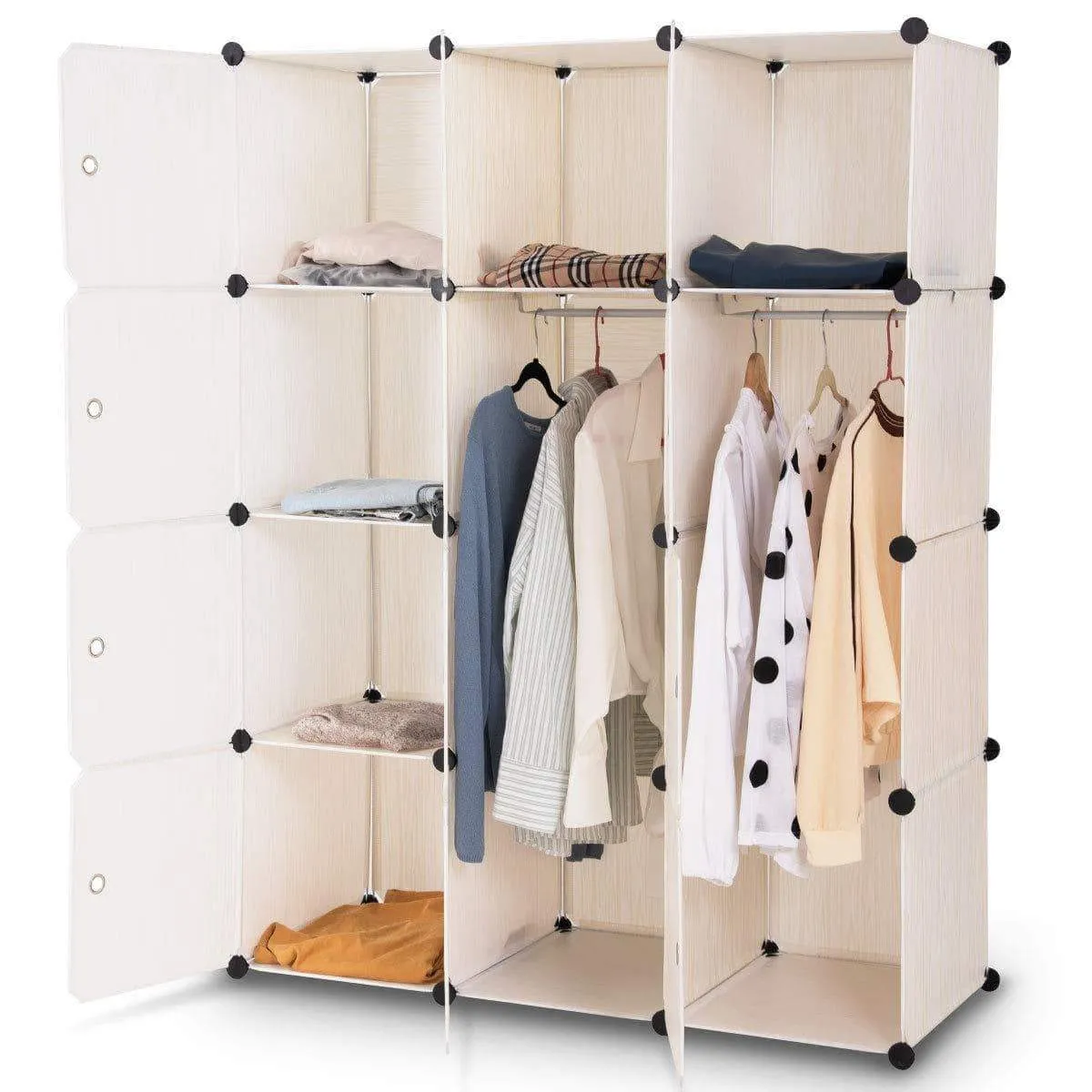 Tangkula Closet Portable DIY Plastic Stackable Customizable Bedroom Dom Dresser Clothes Closet Wardrobe Armoire Organizing Shelf Cube Storage with Doors Organizer Closet (6 Cubes  2 Hanging Sections)