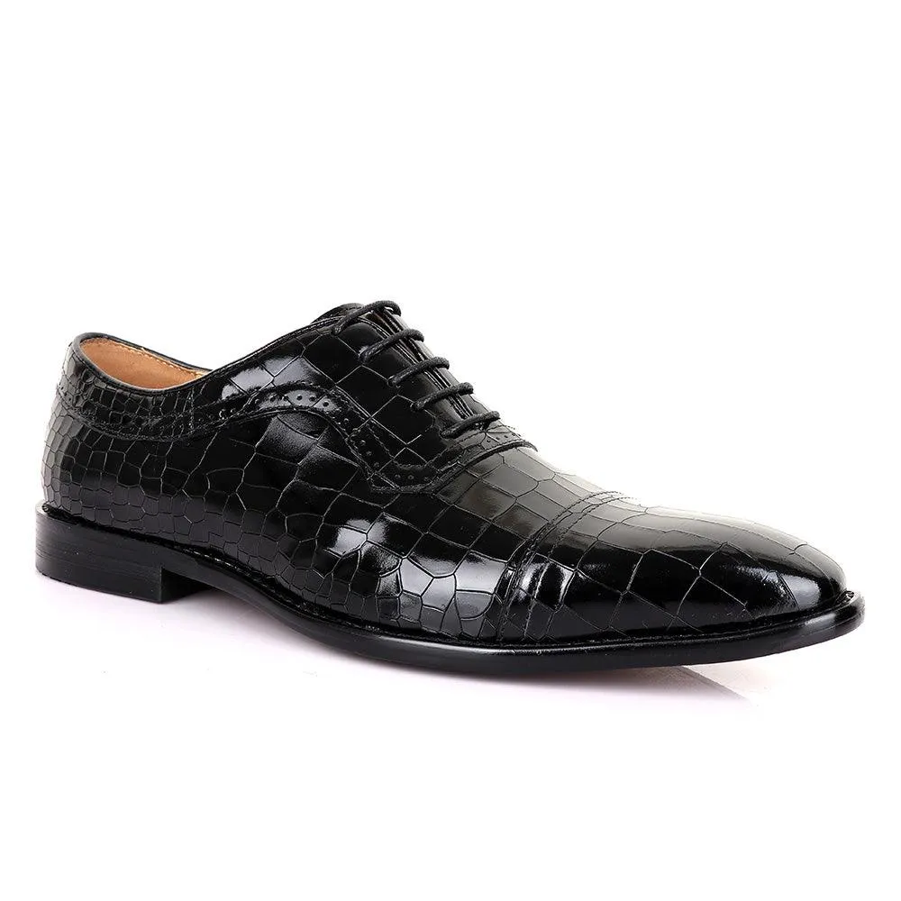 Terry Taylors Glossy Laceup Croc Black Leather Shoe