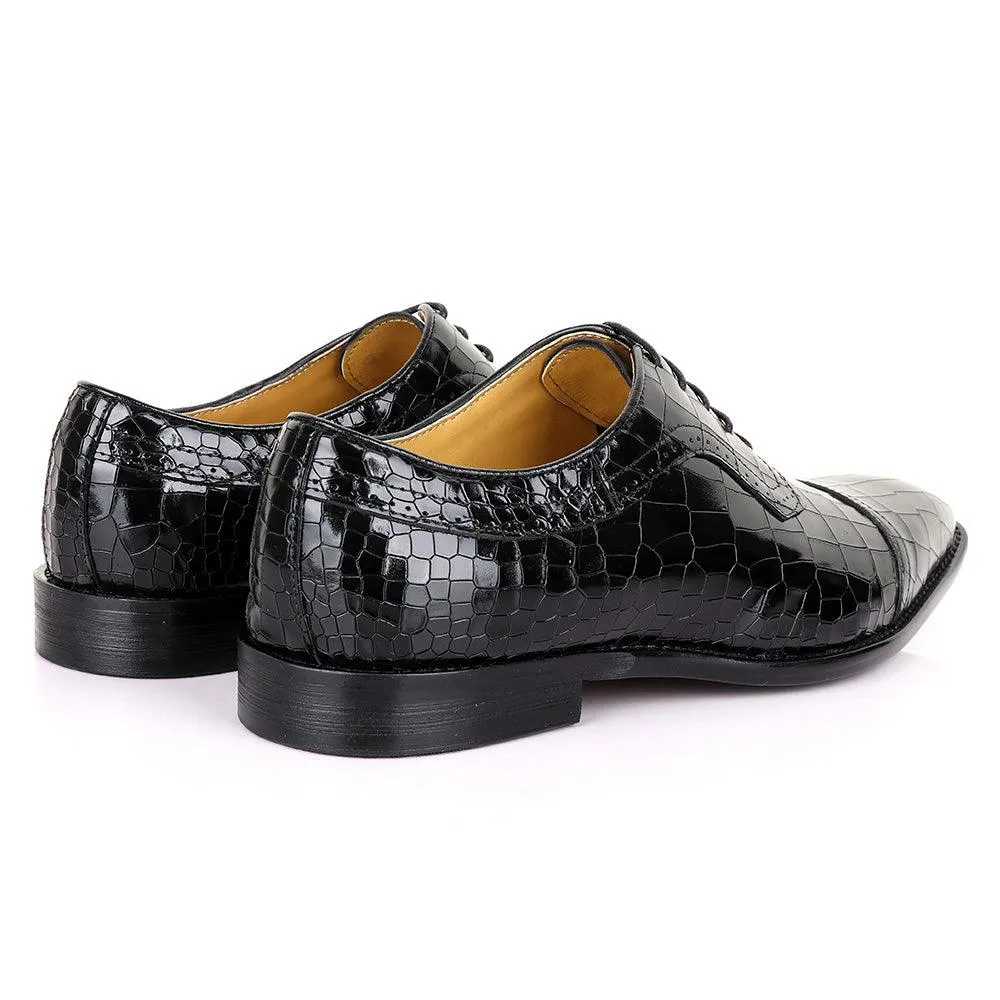 Terry Taylors Glossy Laceup Croc Black Leather Shoe