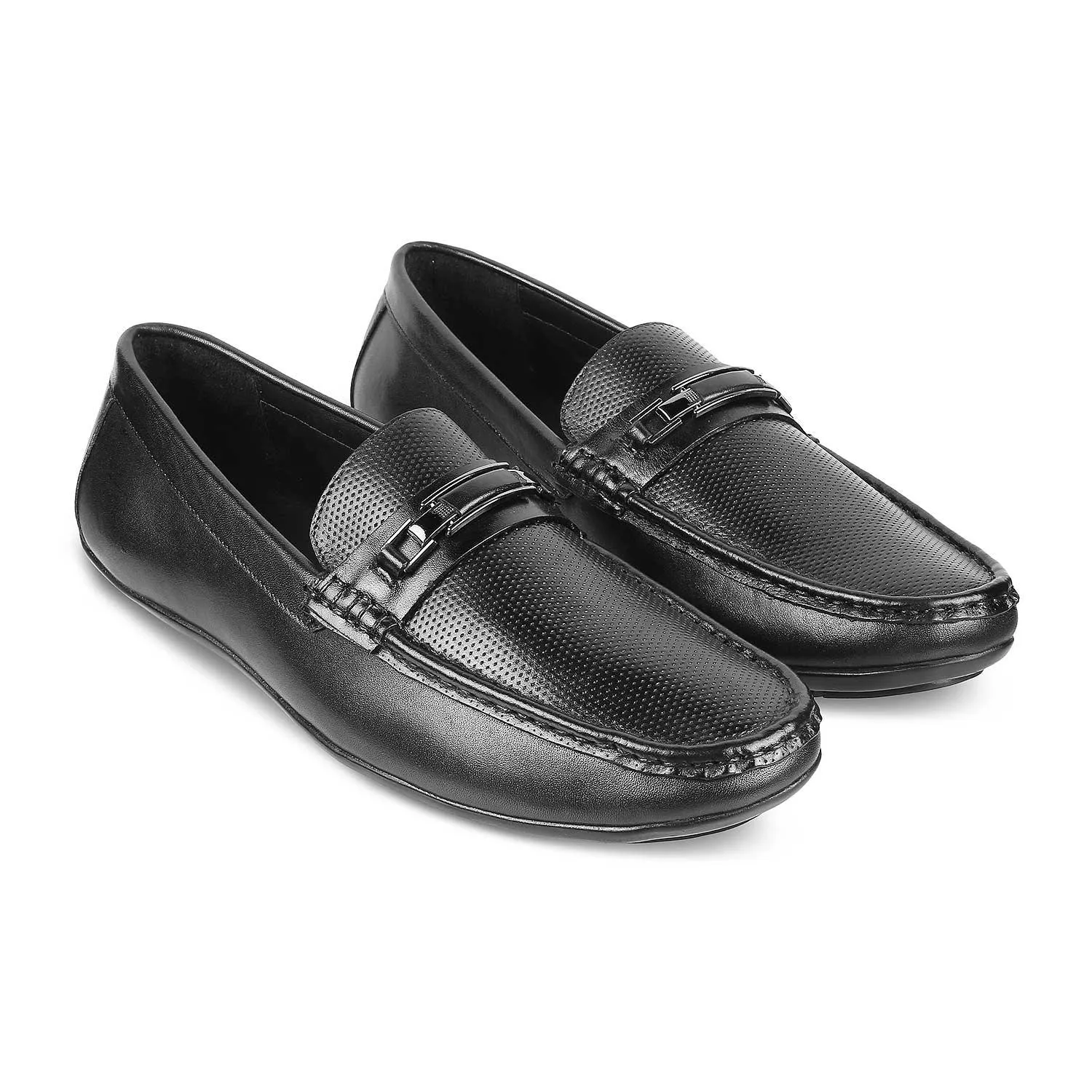 The Abia Black Men's Leather Driving Loafers Tresmode