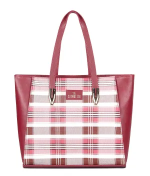 THE CLOWNFISH Agnes Handbag for Women Office Bag Ladies Shoulder Bag Tote For Women College Girls-Checks Design (Maroon)