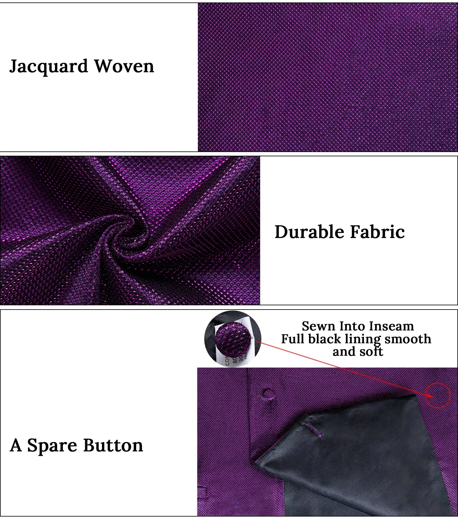 Ties2you Purple Tuxedo Vest Solid Shiny Men's Vest Bowtie Hanky Cufflinks Set Waistcoat Suit Set