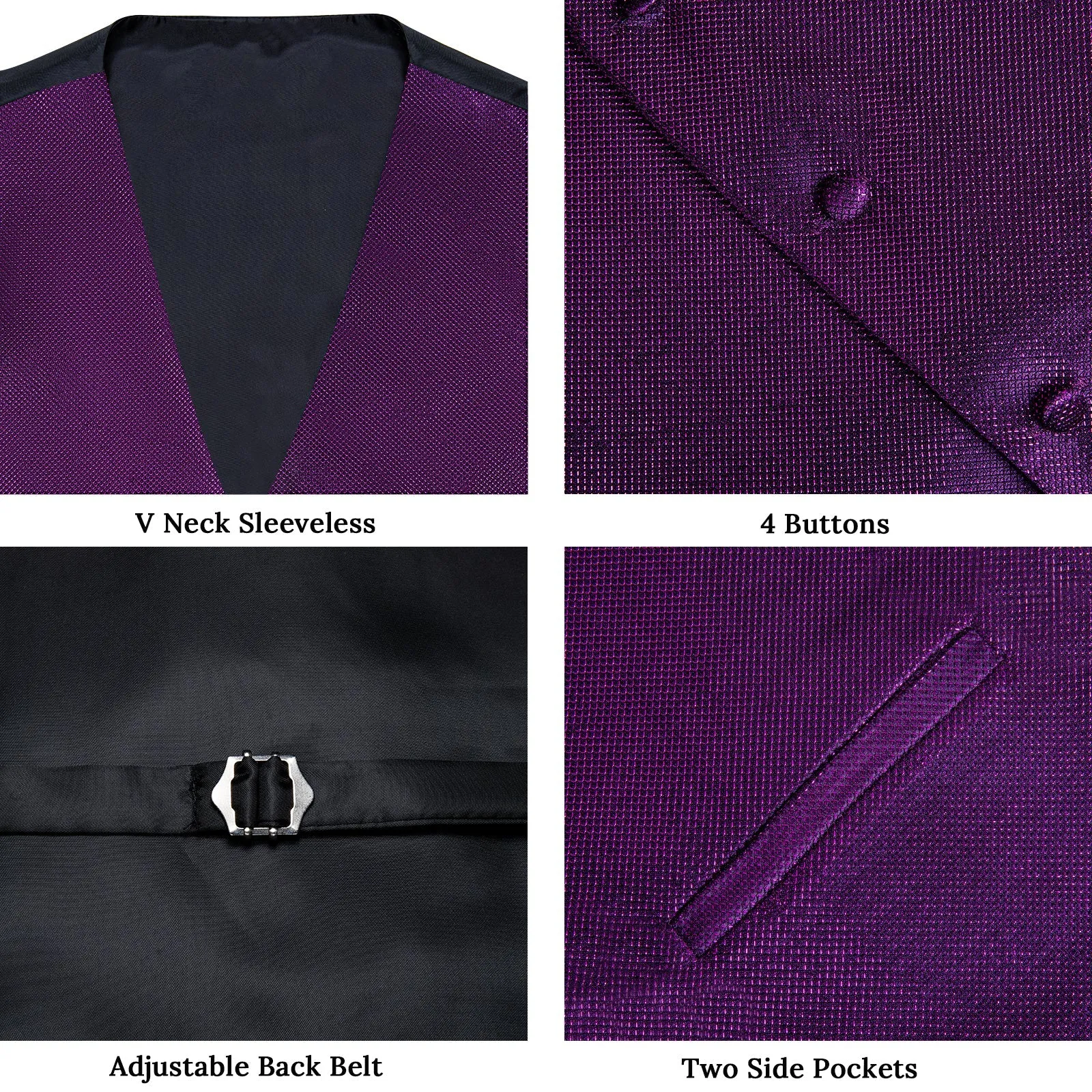 Ties2you Purple Tuxedo Vest Solid Shiny Men's Vest Bowtie Hanky Cufflinks Set Waistcoat Suit Set