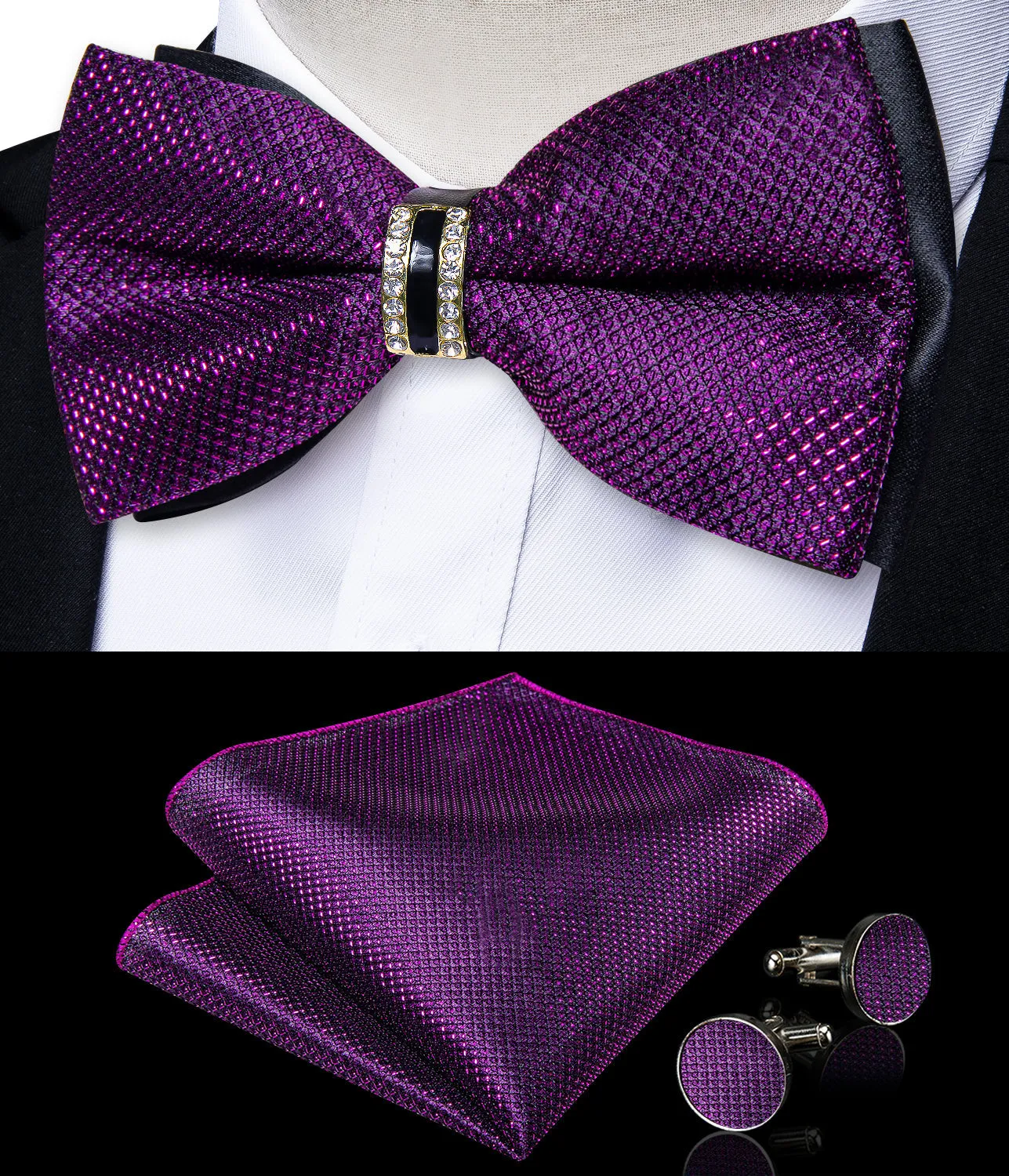 Ties2you Purple Tuxedo Vest Solid Shiny Men's Vest Bowtie Hanky Cufflinks Set Waistcoat Suit Set