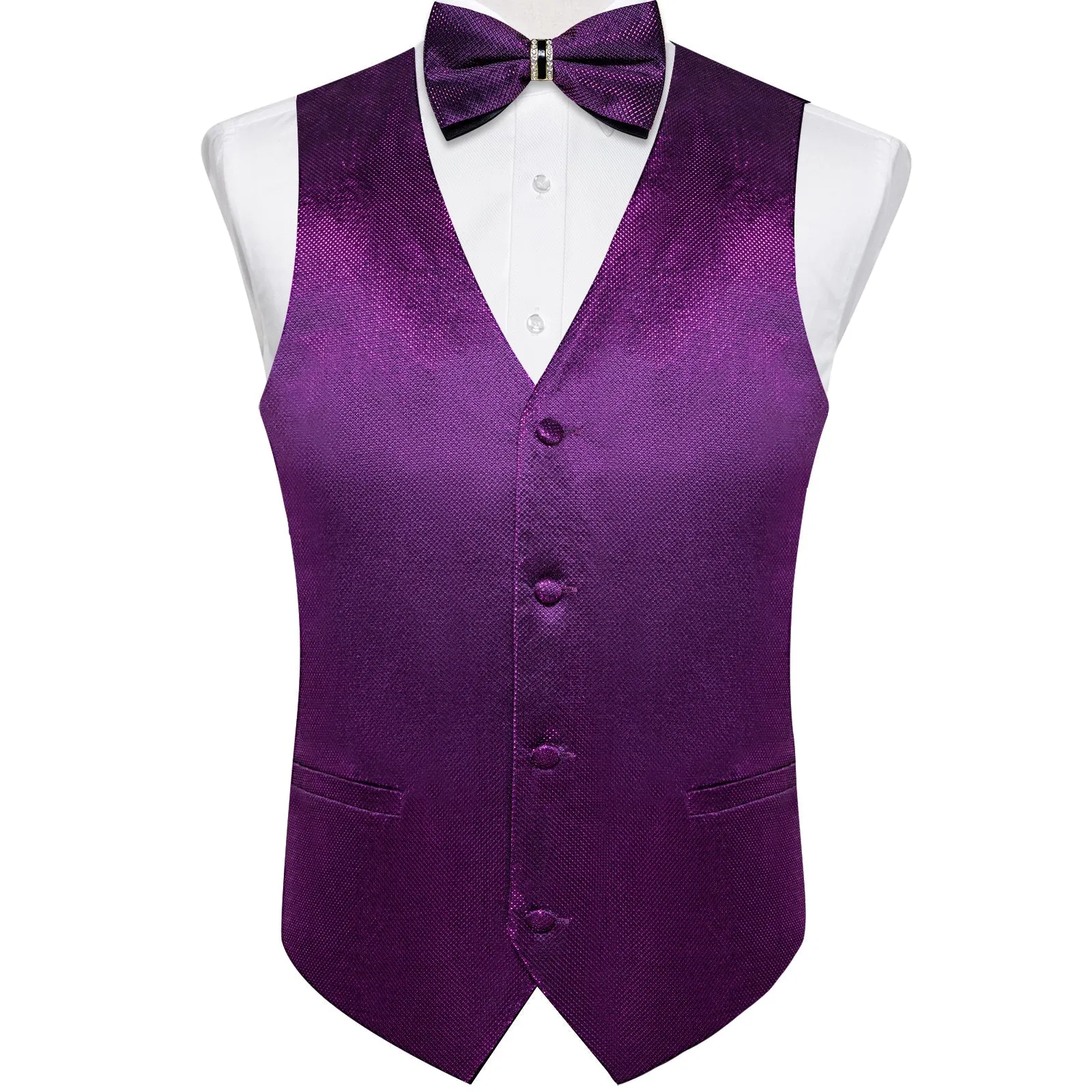 Ties2you Purple Tuxedo Vest Solid Shiny Men's Vest Bowtie Hanky Cufflinks Set Waistcoat Suit Set