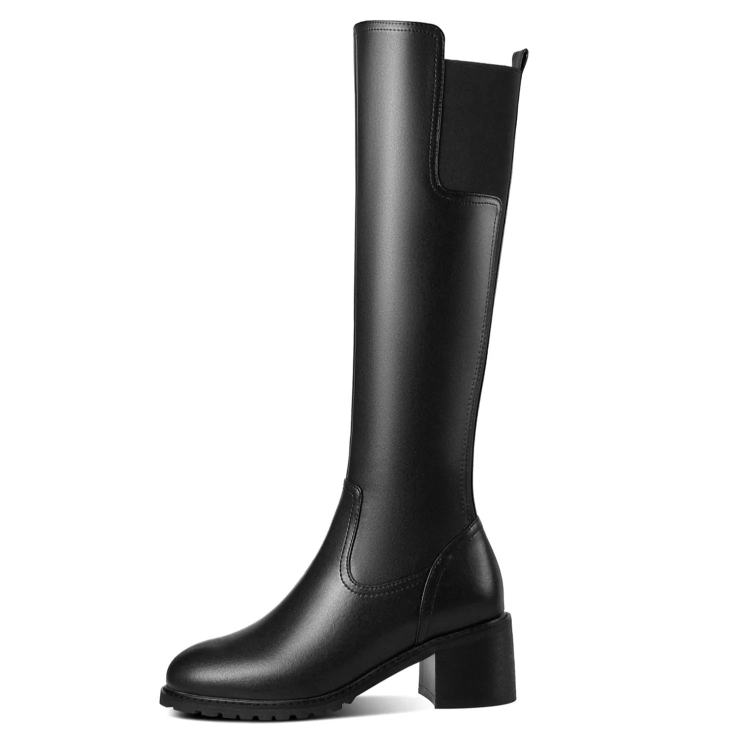 TinaCus Handmade Women's Genuine Leather Zip Up Round Toe Knee High Boots