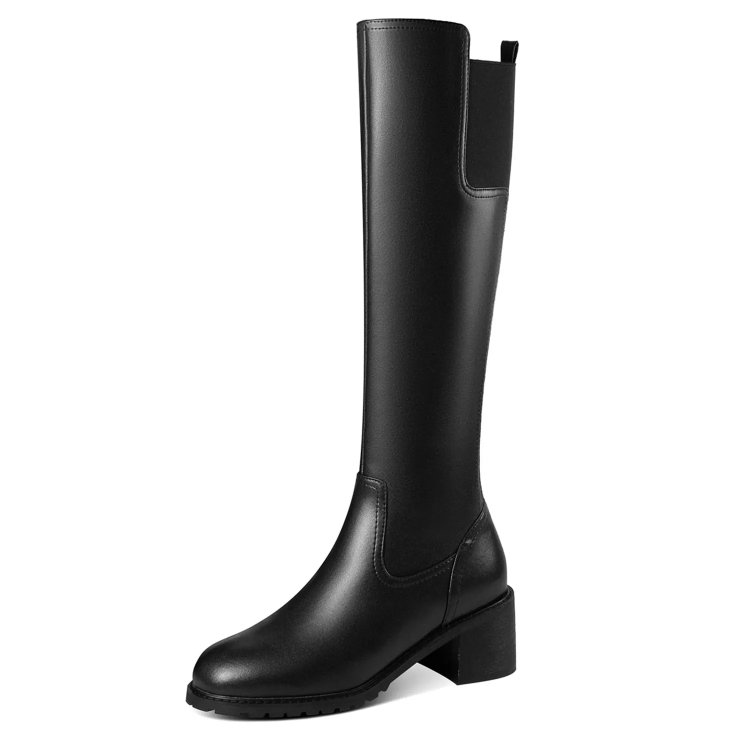 TinaCus Handmade Women's Genuine Leather Zip Up Round Toe Knee High Boots