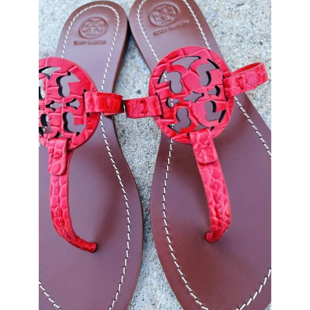 Tory Burch Mini Miller Gabriel Croc Embossed Sandals - Size 8.5