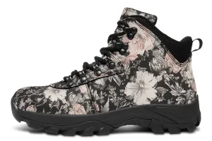 Vintage Peonies Outdoor Boots - Water Resistant Vegan Leather Trekking Shoes with Durable Soles