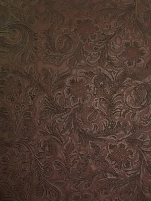 Vintage Western Floral Pu Leather Fabric / Brown / By The Roll - 30 Yards