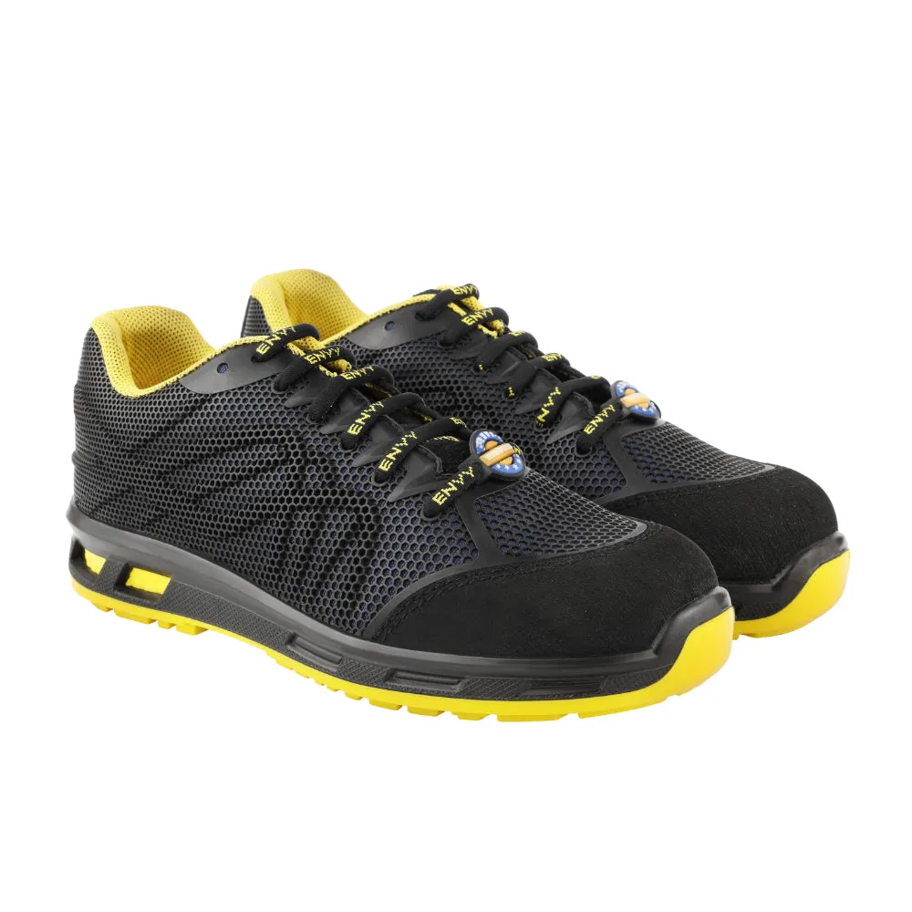 Warrior Black & Yellow Genuine Leather Fiber Glass Toe Safety Shoes for Men CYGNUS By Liberty