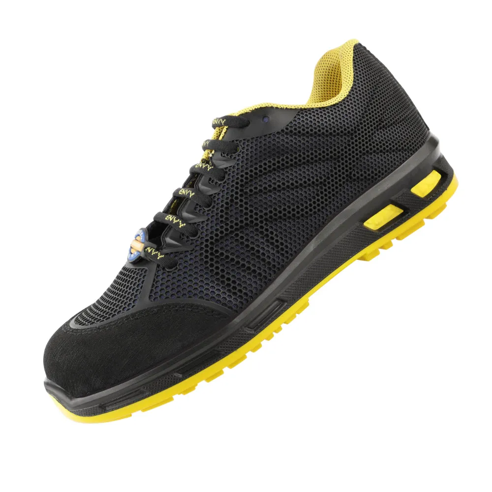 Warrior Black & Yellow Genuine Leather Fiber Glass Toe Safety Shoes for Men CYGNUS By Liberty