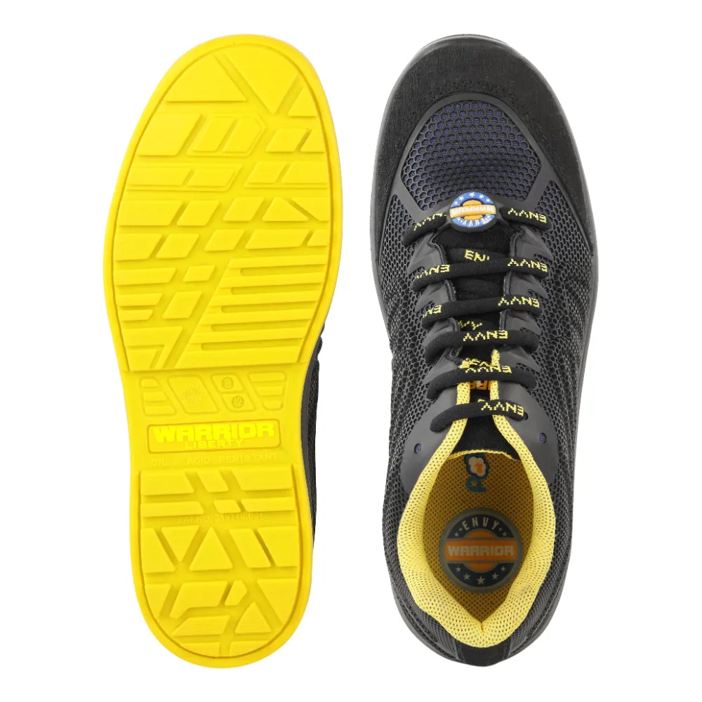 Warrior Black & Yellow Genuine Leather Fiber Glass Toe Safety Shoes for Men CYGNUS By Liberty