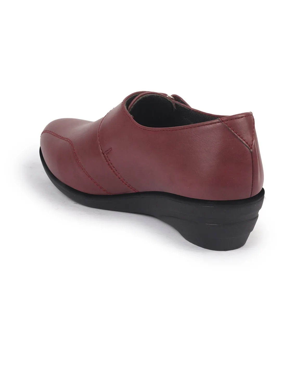 Women Maroon Outdoor Fashion Hook and Loop Platform Heel Wedges