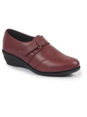 Women Maroon Outdoor Fashion Hook and Loop Platform Heel Wedges