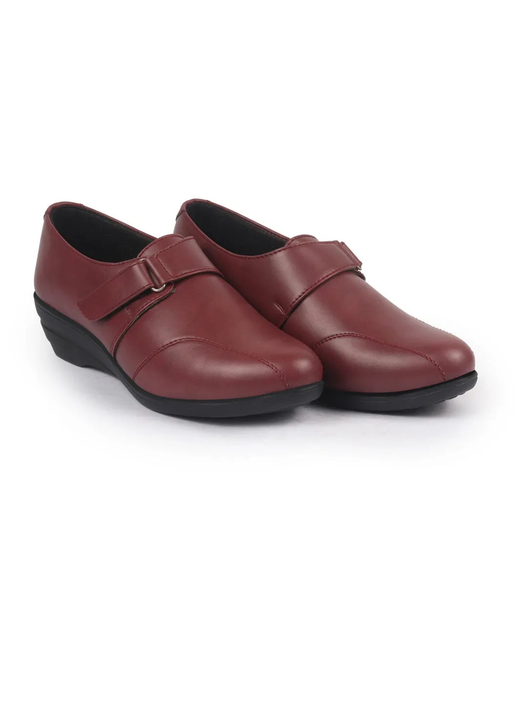 Women Maroon Outdoor Fashion Hook and Loop Platform Heel Wedges