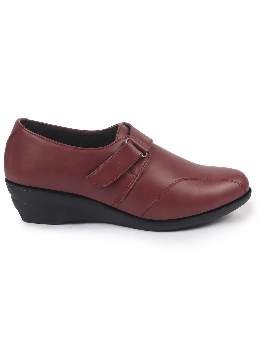 Women Maroon Outdoor Fashion Hook and Loop Platform Heel Wedges