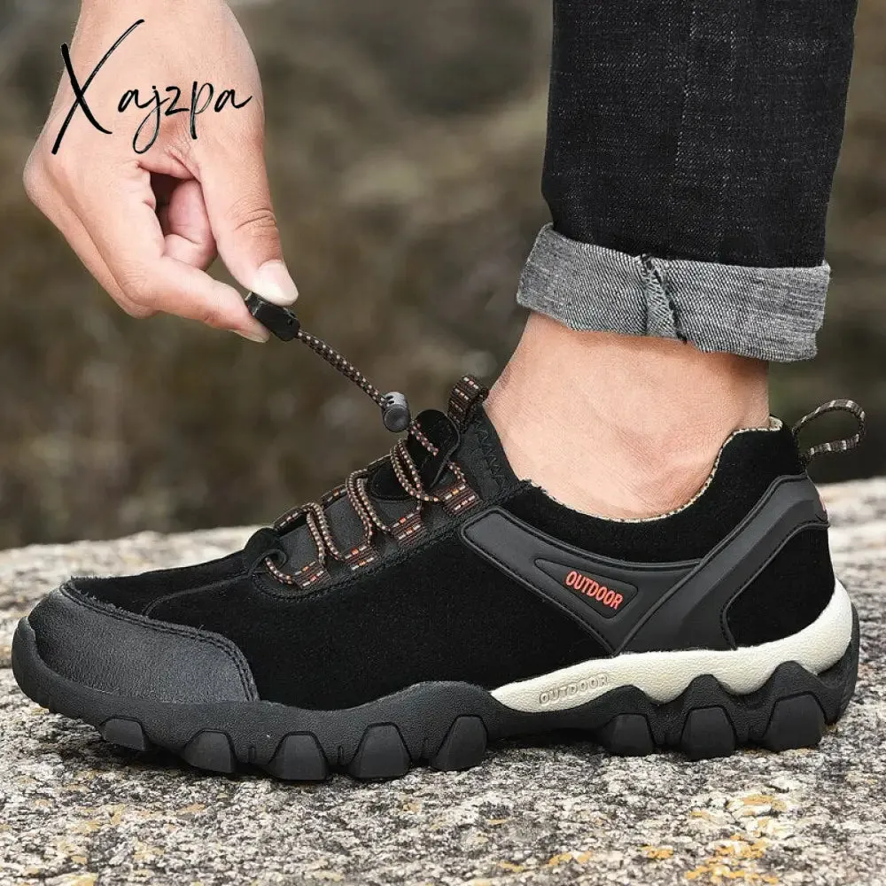 Xajzpa - Men's Hiking Shoes Suede Leather Wear-resistant Outdoor Hunting Shoes Men Sport Trekking Walking Mens Tactical Sneakers