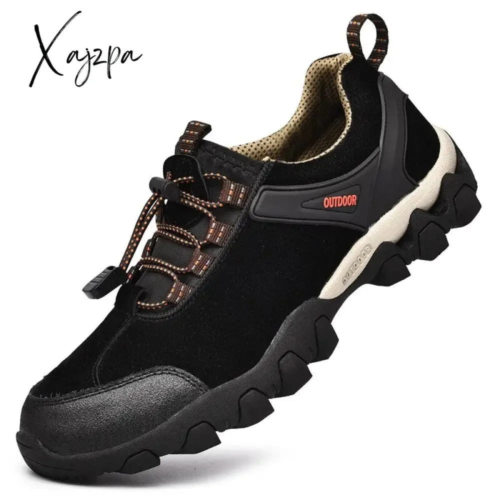 Xajzpa - Men's Hiking Shoes Suede Leather Wear-resistant Outdoor Hunting Shoes Men Sport Trekking Walking Mens Tactical Sneakers