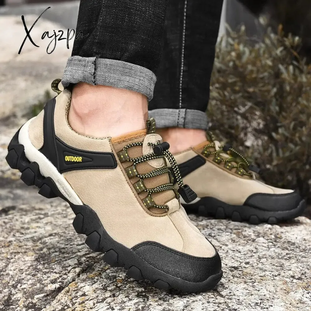 Xajzpa - Men's Hiking Shoes Suede Leather Wear-resistant Outdoor Hunting Shoes Men Sport Trekking Walking Mens Tactical Sneakers