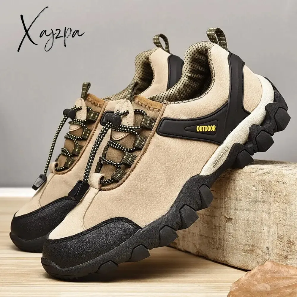 Xajzpa - Men's Hiking Shoes Suede Leather Wear-resistant Outdoor Hunting Shoes Men Sport Trekking Walking Mens Tactical Sneakers