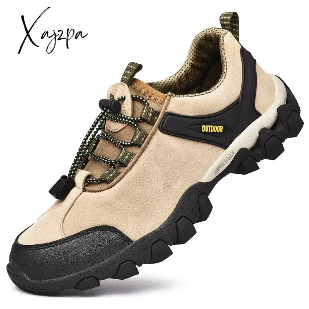 Xajzpa - Men's Hiking Shoes Suede Leather Wear-resistant Outdoor Hunting Shoes Men Sport Trekking Walking Mens Tactical Sneakers