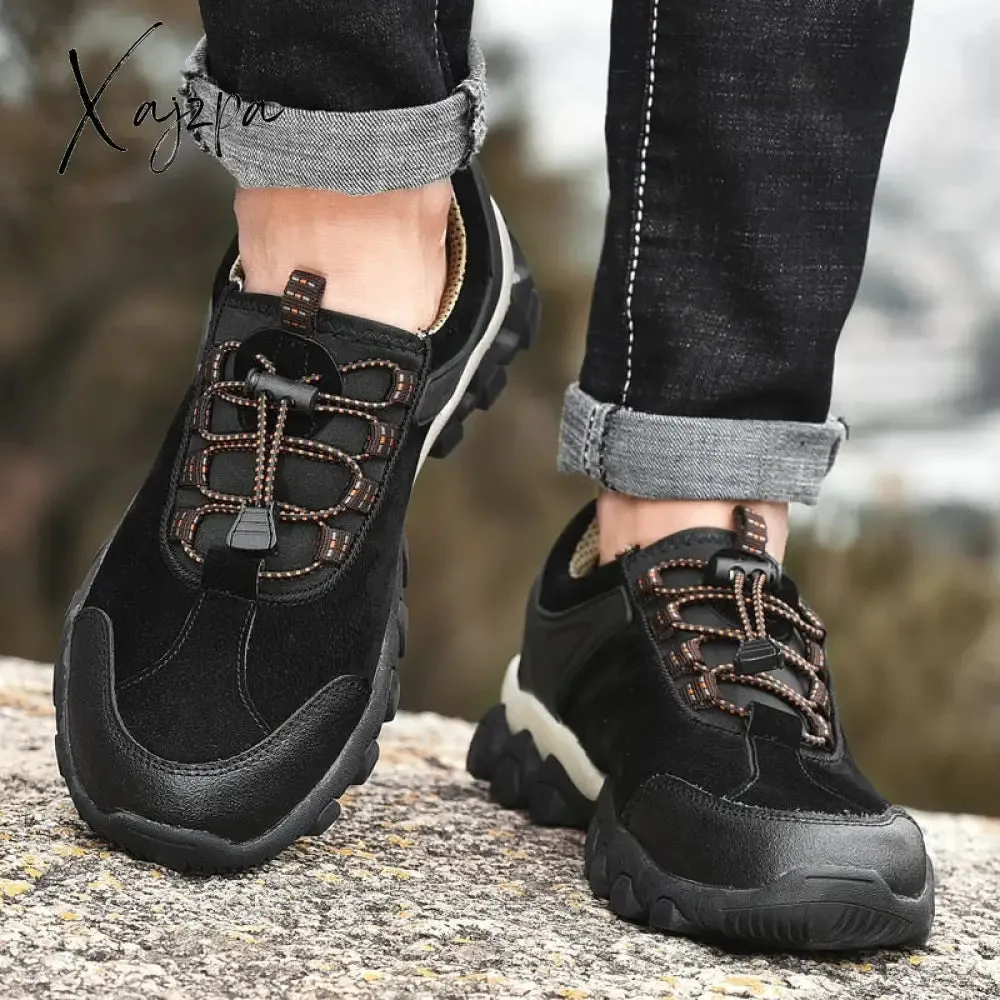 Xajzpa - Men's Hiking Shoes Suede Leather Wear-resistant Outdoor Hunting Shoes Men Sport Trekking Walking Mens Tactical Sneakers